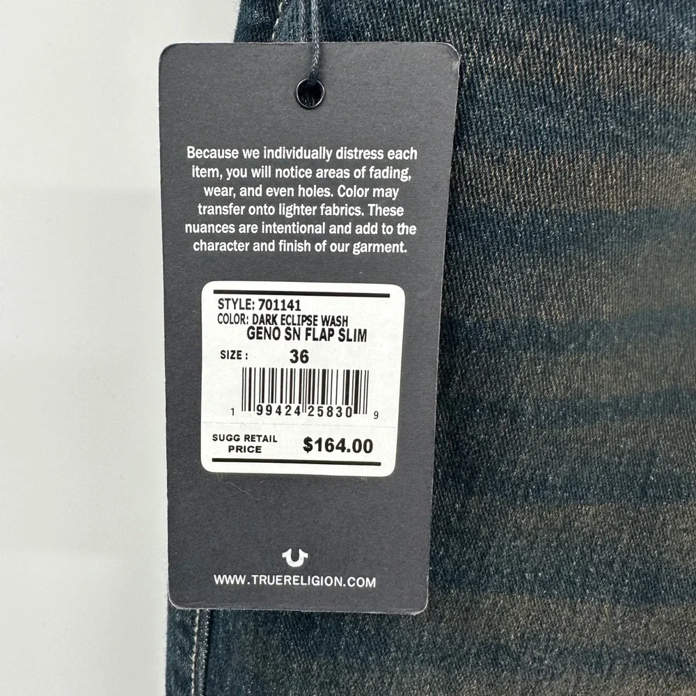 True Religion Geno Relaxed Slim Jeans Dark Eclipse Blue Wash 36x32 NWT 701141